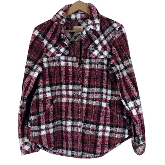 Boston Traders Shacket Womens S Red White Plaid Sherpa Flannel Cozy Country Fall - Picture 1 of 6